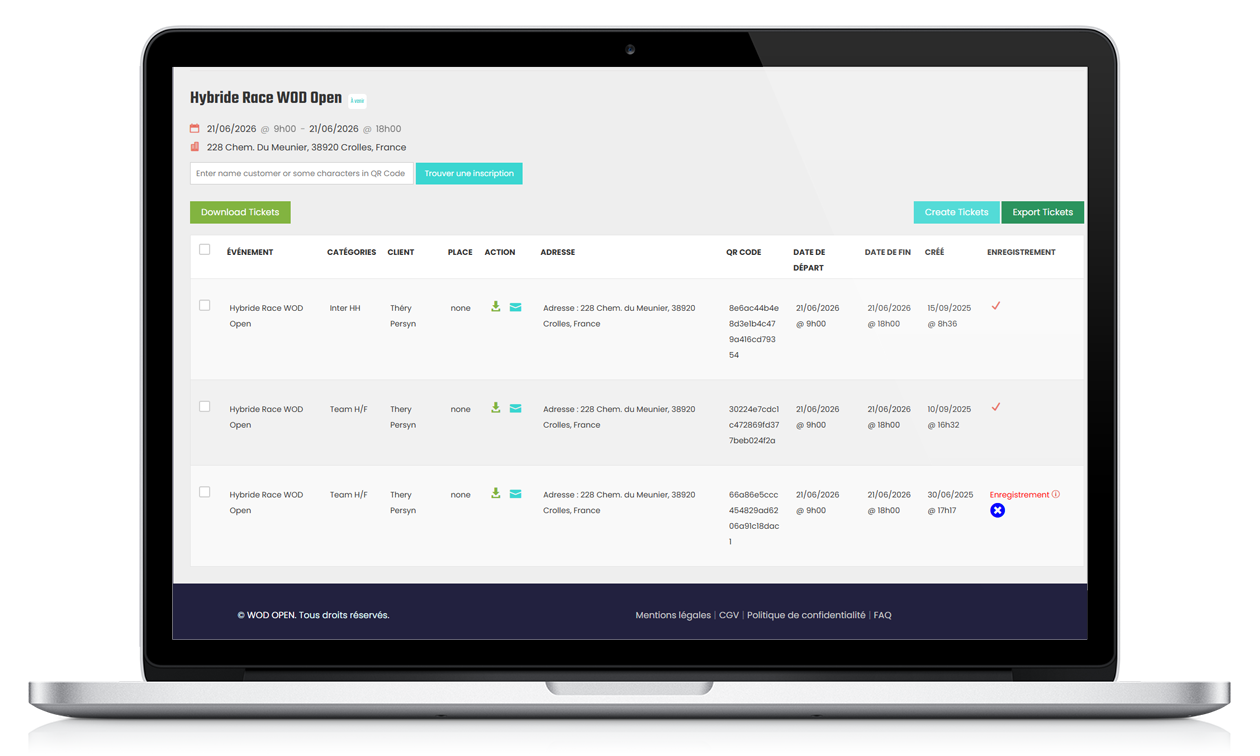 Création compétition WOD Open